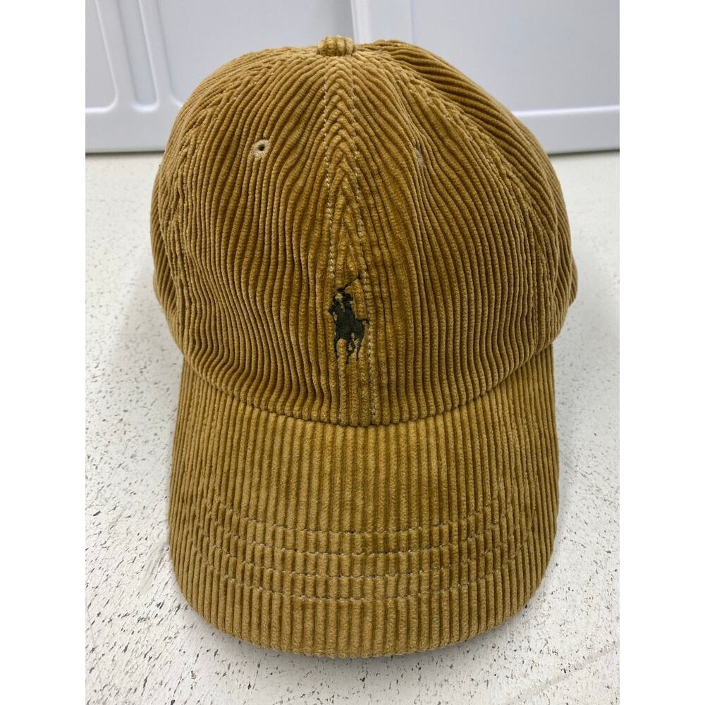 VTG 90s Men Polo Ralph Lauren corduroy leather strapback cotton dad hat - Picture 2 of 8